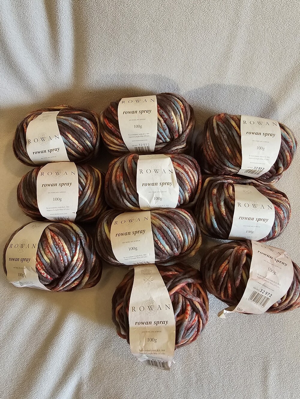 Lot 10 Balls Rowan Spray #6 Super Bulky Yarn Wool Blend SH 002 SAME LOT 87 yd/ea